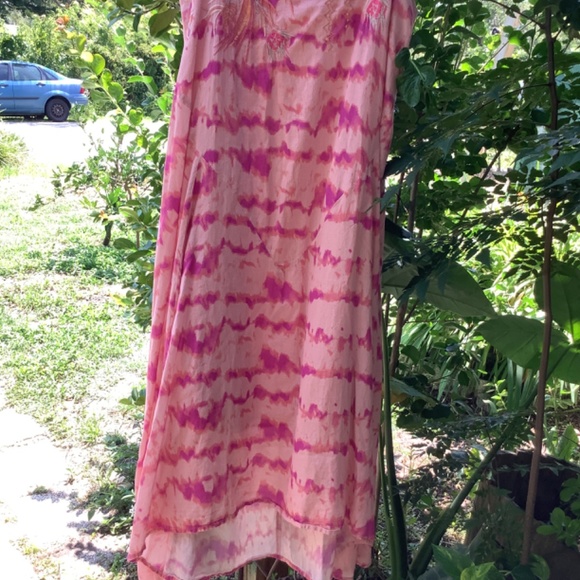 Johnny Was Cotton tye-dye midi dress w/ embroidery - Picture 3 of 5